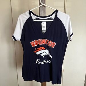Majestic Navy Denver Broncos Team V-neck T-shirt size L